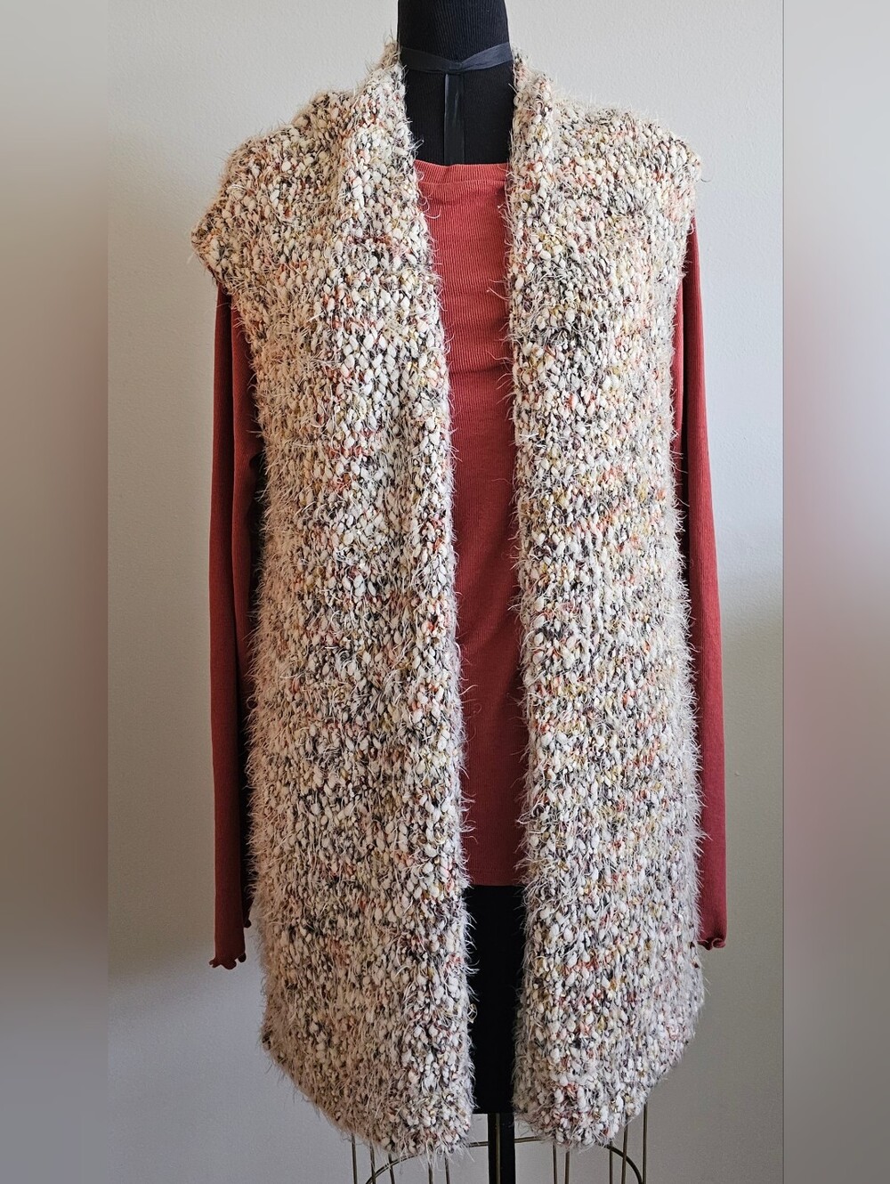 Cost Plus World Market Cream Speckled Long Vest